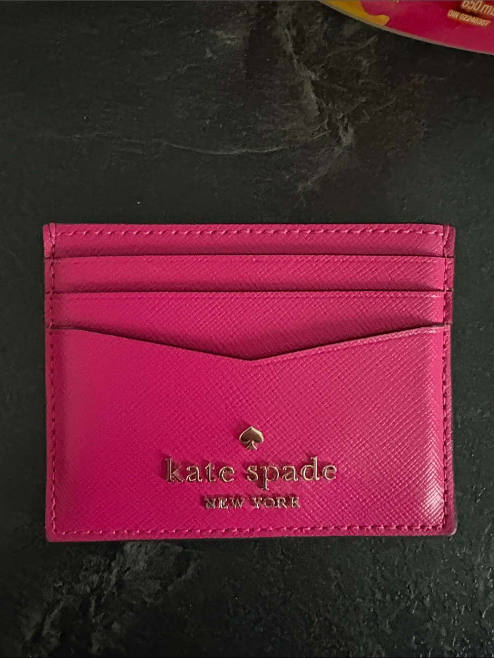 kate spade Hot Pink Leather Card Case with Gold Logo